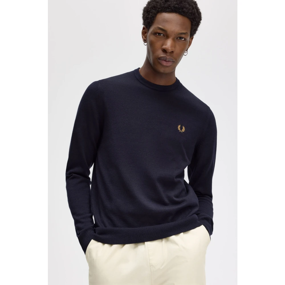 Fred Perry Merino Wol Ronde Hals Trui Blue Heren