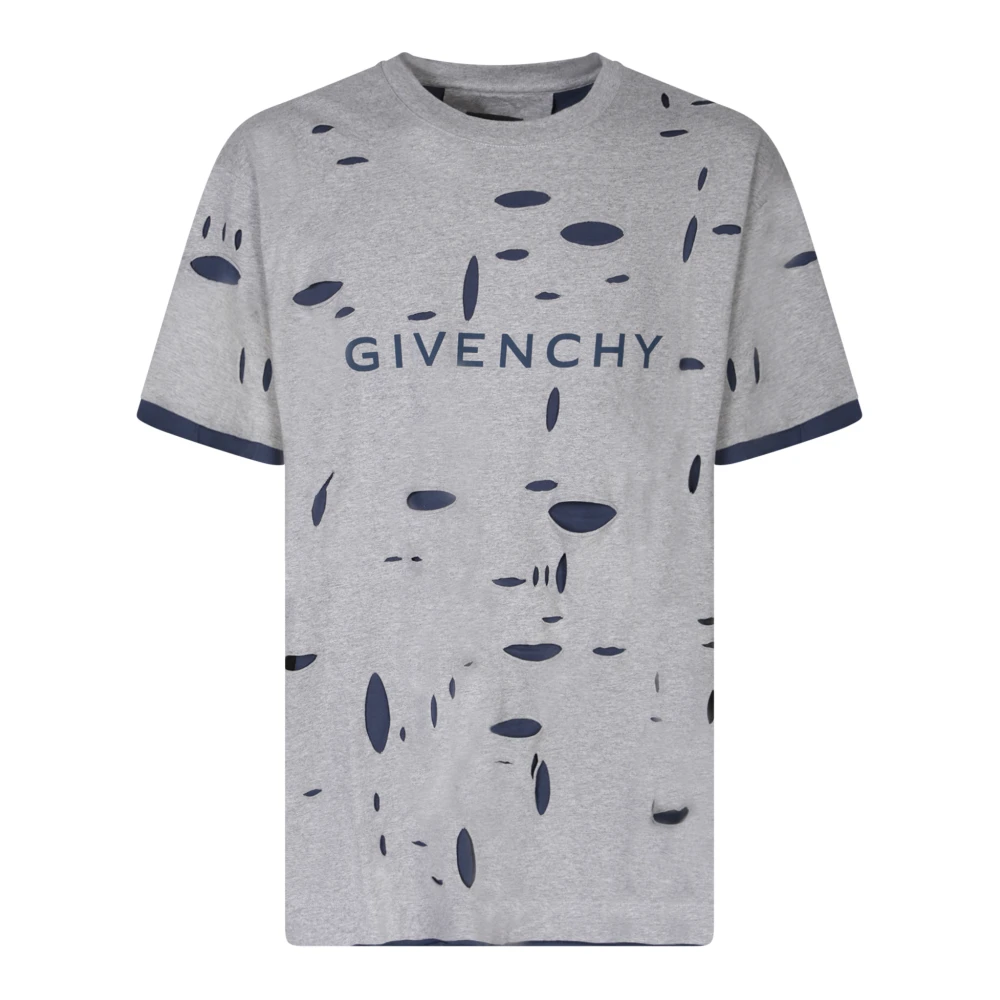 Givenchy Distressed Grey Logo Cotton Tee Gray Heren