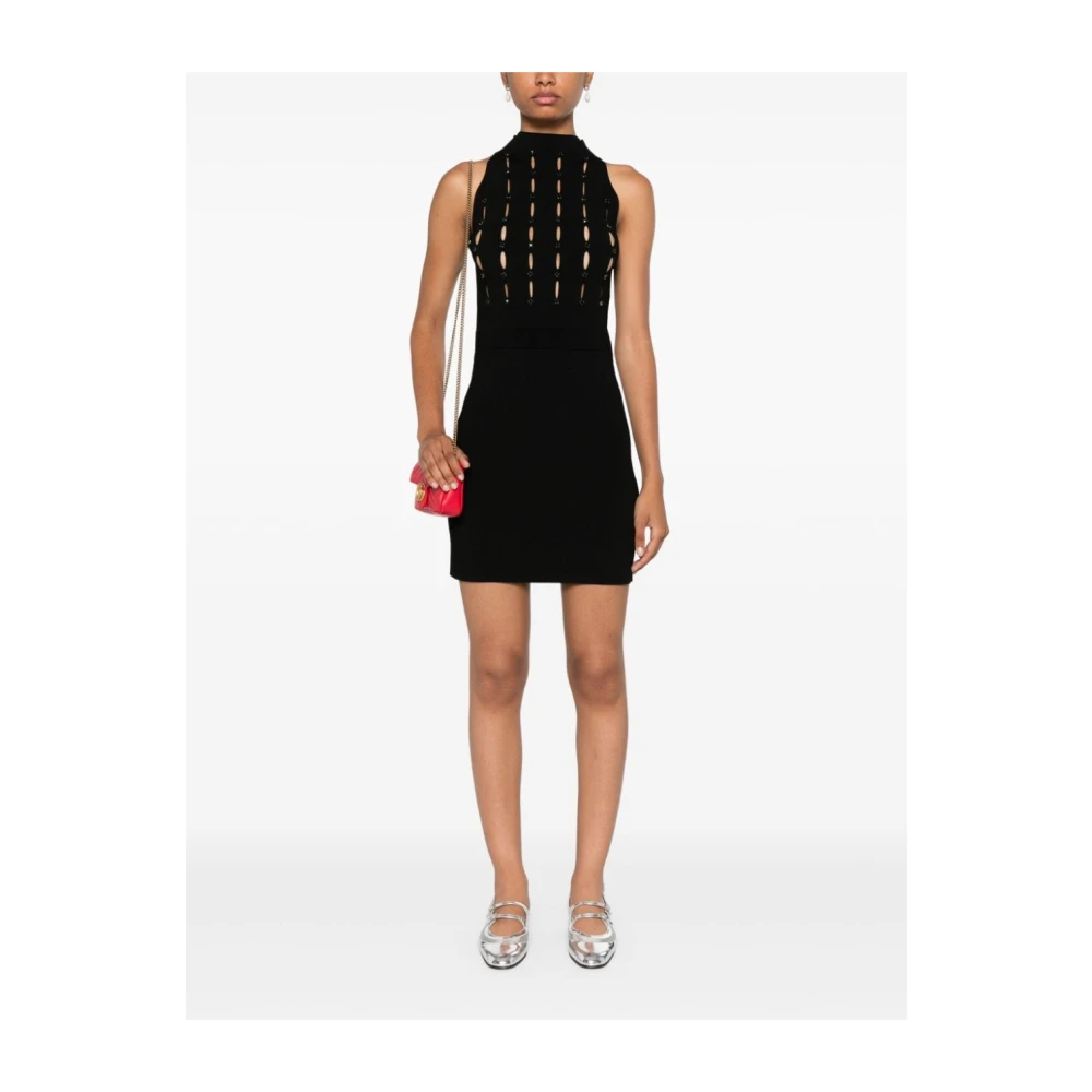 Liu Jo Zwarte Gebreide Jurk met Strass Versiering Black Dames