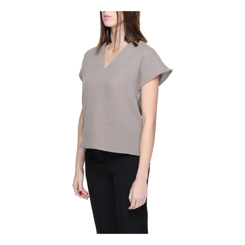 Jacqueline de Yong V-hals Katoenen Blouse Grijs Gray Dames