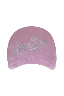 Baseballkeps i sammet med strass-skrift