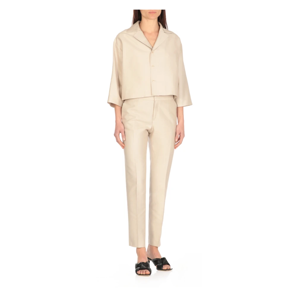 Fabiana Filippi Beige Katoen Zijden Blazer Vrouw Beige Dames