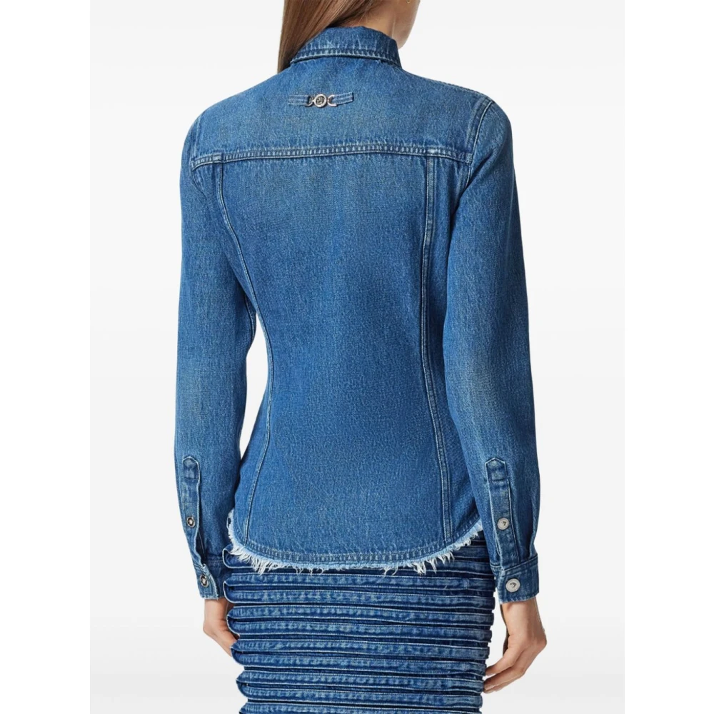 Versace Blauwe Denim Shirt met Drukknopen Blue Dames