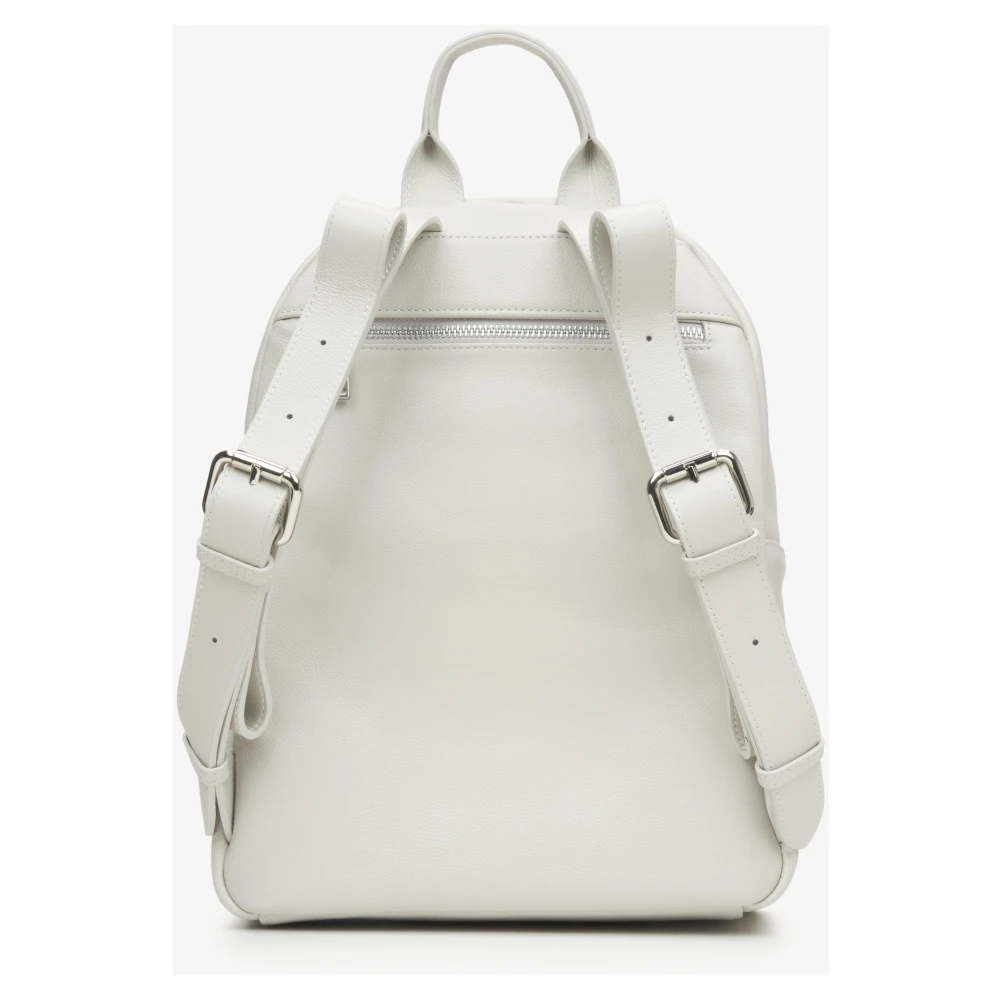Estro Dames Lichtgrijze Leren Rugzak met Zilveren Details Er00115049 Gray Dames