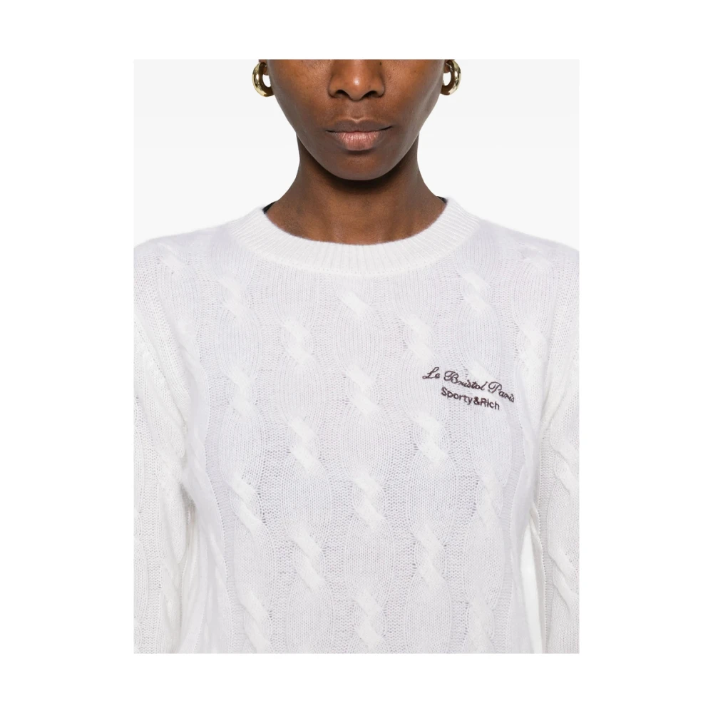 Sporty & Rich Ecru Logo Crew Neck Sweater White Dames