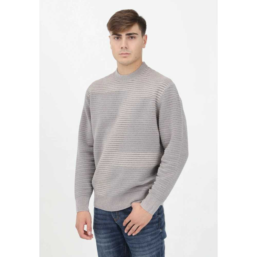 Armani Exchange Beige Crewneck Sweater met Contrastdetails Gray Heren