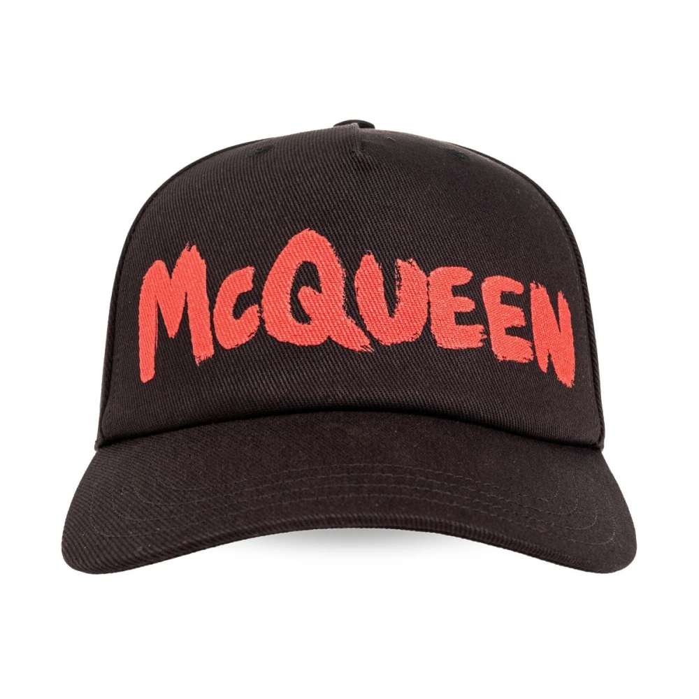 Alexander mcqueen Zwart Logo Print Gebogen Hoed Black Heren