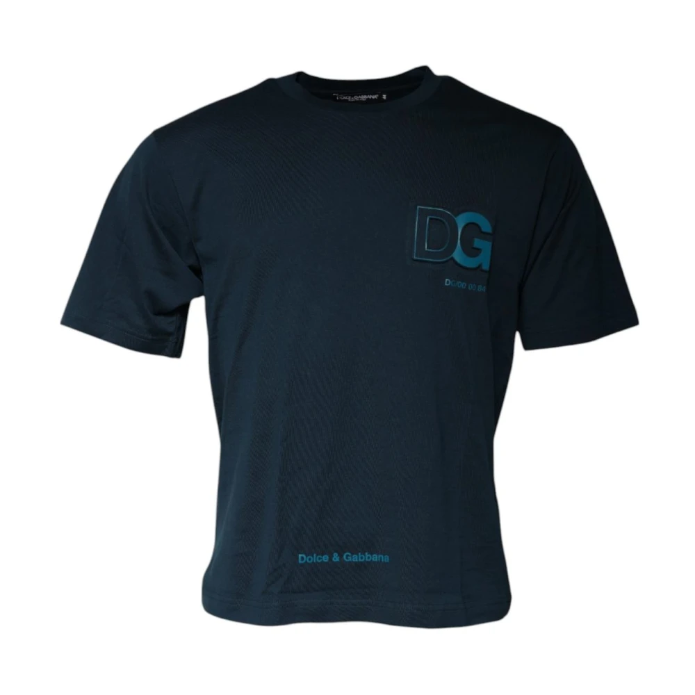 Dolce & Gabbana T-Shirts, Male, Xs, Logo Embroidered T-Shirt Blue