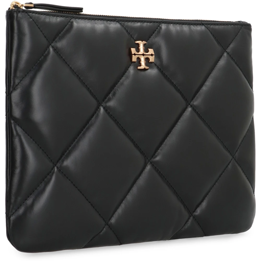 TORY BURCH Gewatteerde Leren Clutch met Ritssluiting Black Dames