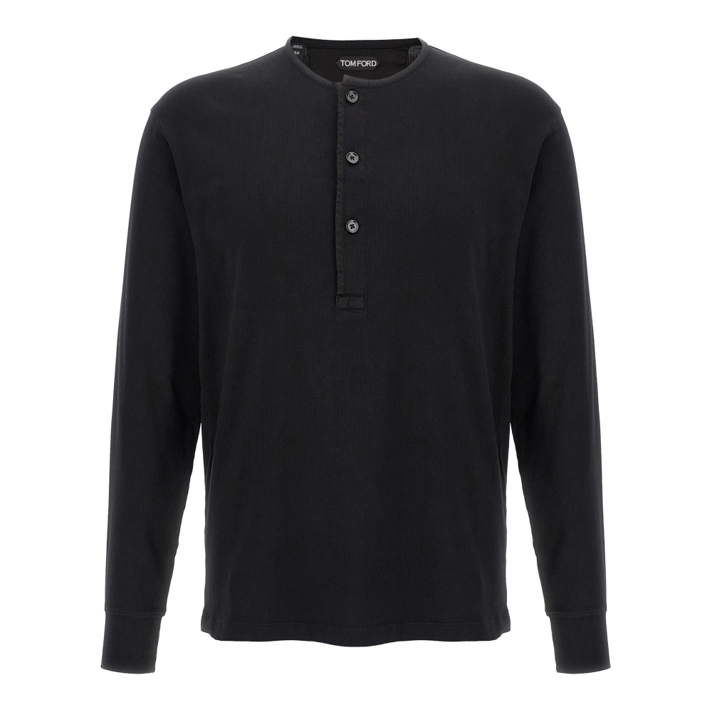 Tom Ford Men's Black Cotton Stretch Rib Henley