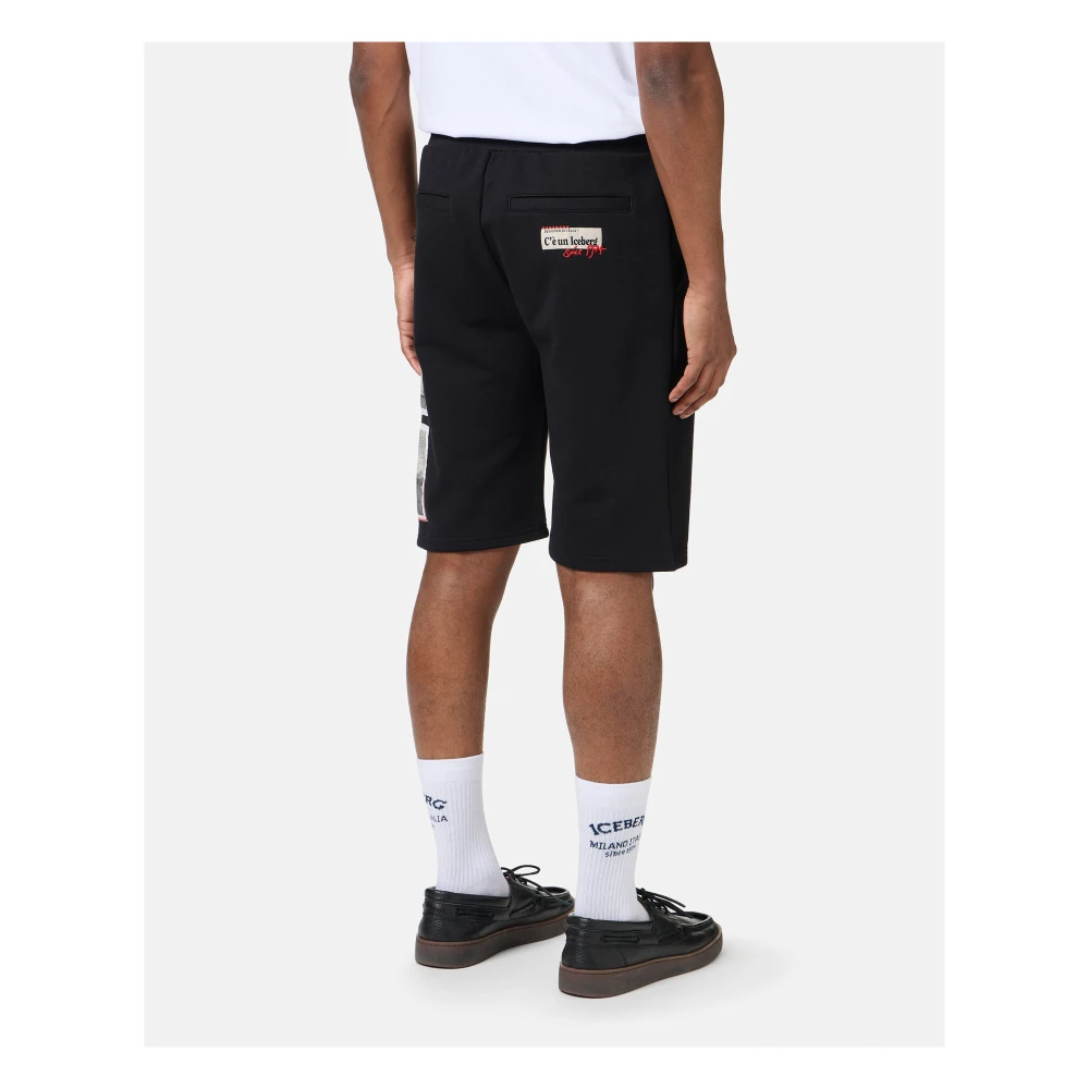 Iceberg Zwarte slim fit katoenen fleece bermuda Black Heren
