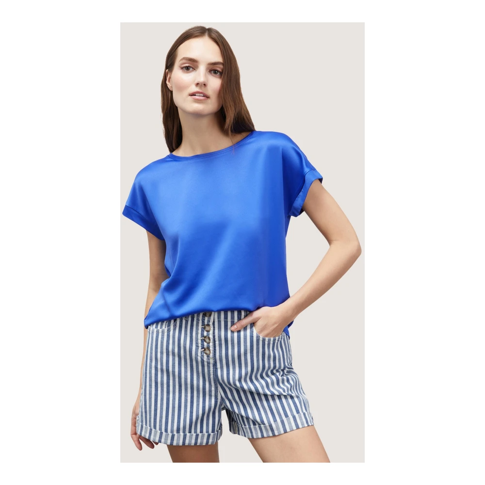 Motivi Satin Kimono Mouw T-Shirt Blue Dames