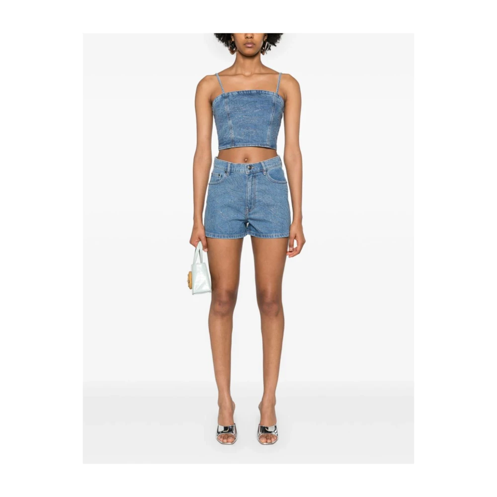 Rotate Birger Christensen Blauwe denim shorts met riemlussen Blue Dames