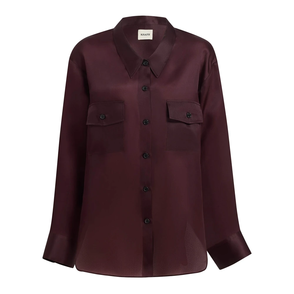 Khaite Women's Red Bordeaux Shirt Matte Finish Chest Pockets - Shirts - S - Blouses & Shirts
