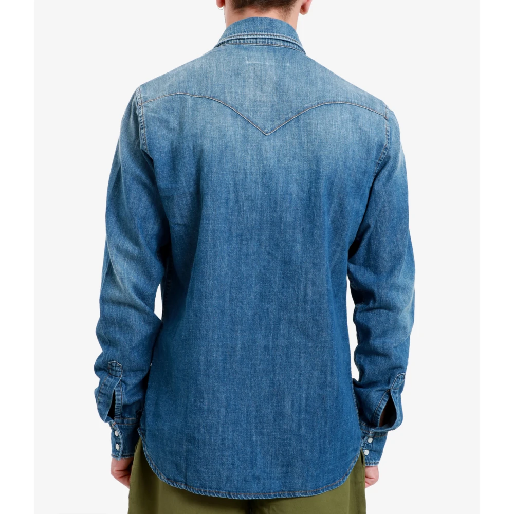 Mauro Grifoni Denim Kraag Shirt Lange Mouwen Zakken Blue Heren