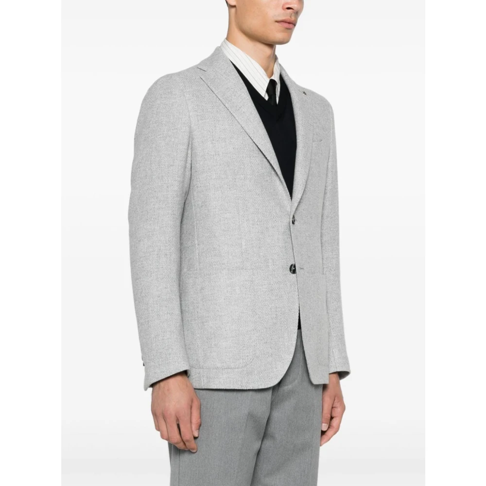 Tagliatore Grijze Wollen Blend Jas met Broche Gray Heren