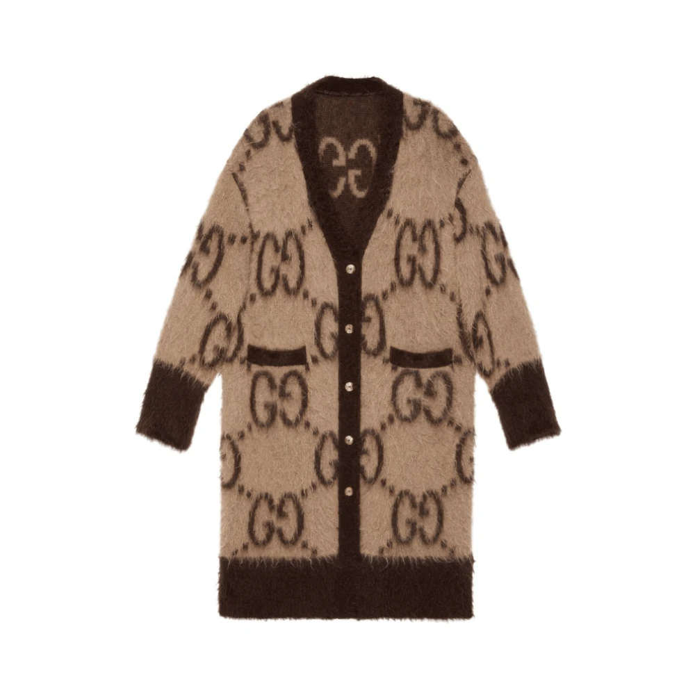 Gucci Bruine Jacquard Cardi-Coat Multicolor Dames