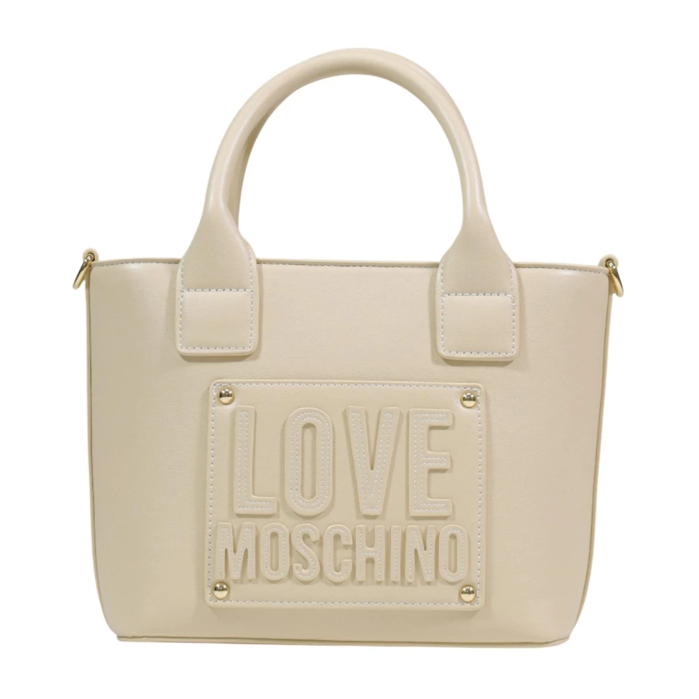 Love Moschino Women's Beige Shoulder Bag With Logo Plaque - Handbags - One Size - Bags