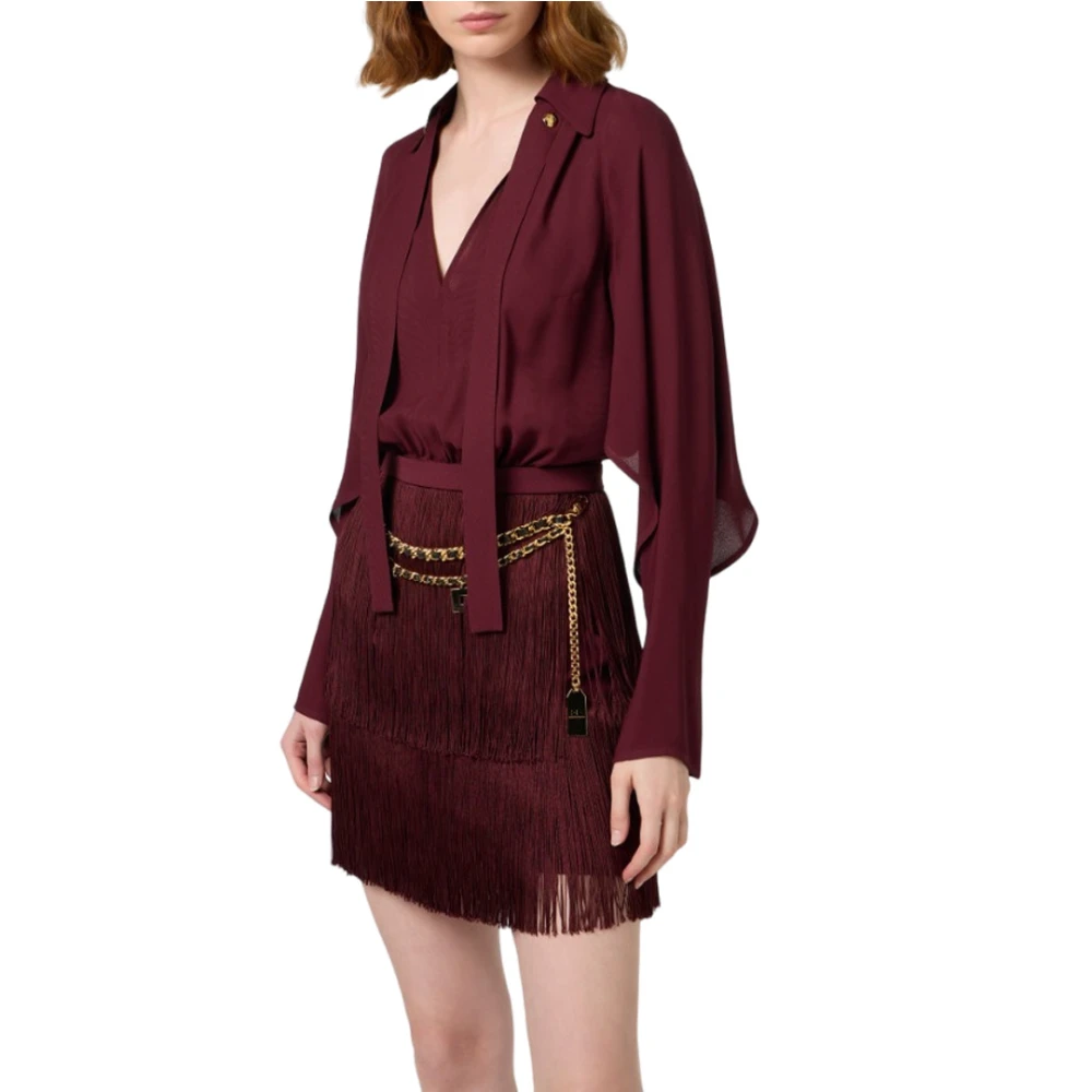 Elisabetta Franchi Jurk met franjes overhemd en sjaal Red Dames