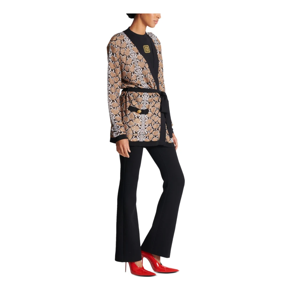 Balmain Slang Patroon Gebreide Vest Brown Dames