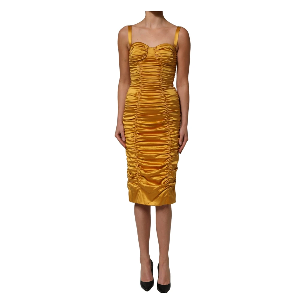 Dolce & Gabbana Yellow Party Dresses, Female, Xs, Ruched Bodycon Sheath Midi Dress