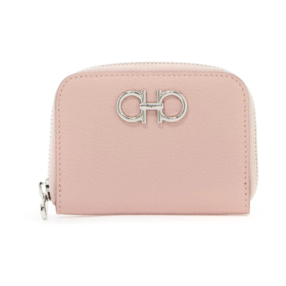 Salvatore Ferragamo Gancini Gehamerd Leren Kaarthouder Pink Dames