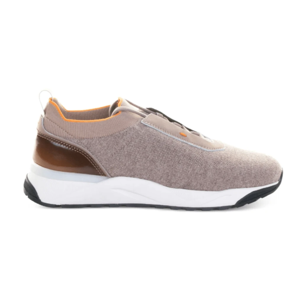 Santoni Bruine Gebreide Panel Sneakers Heren Schoenen