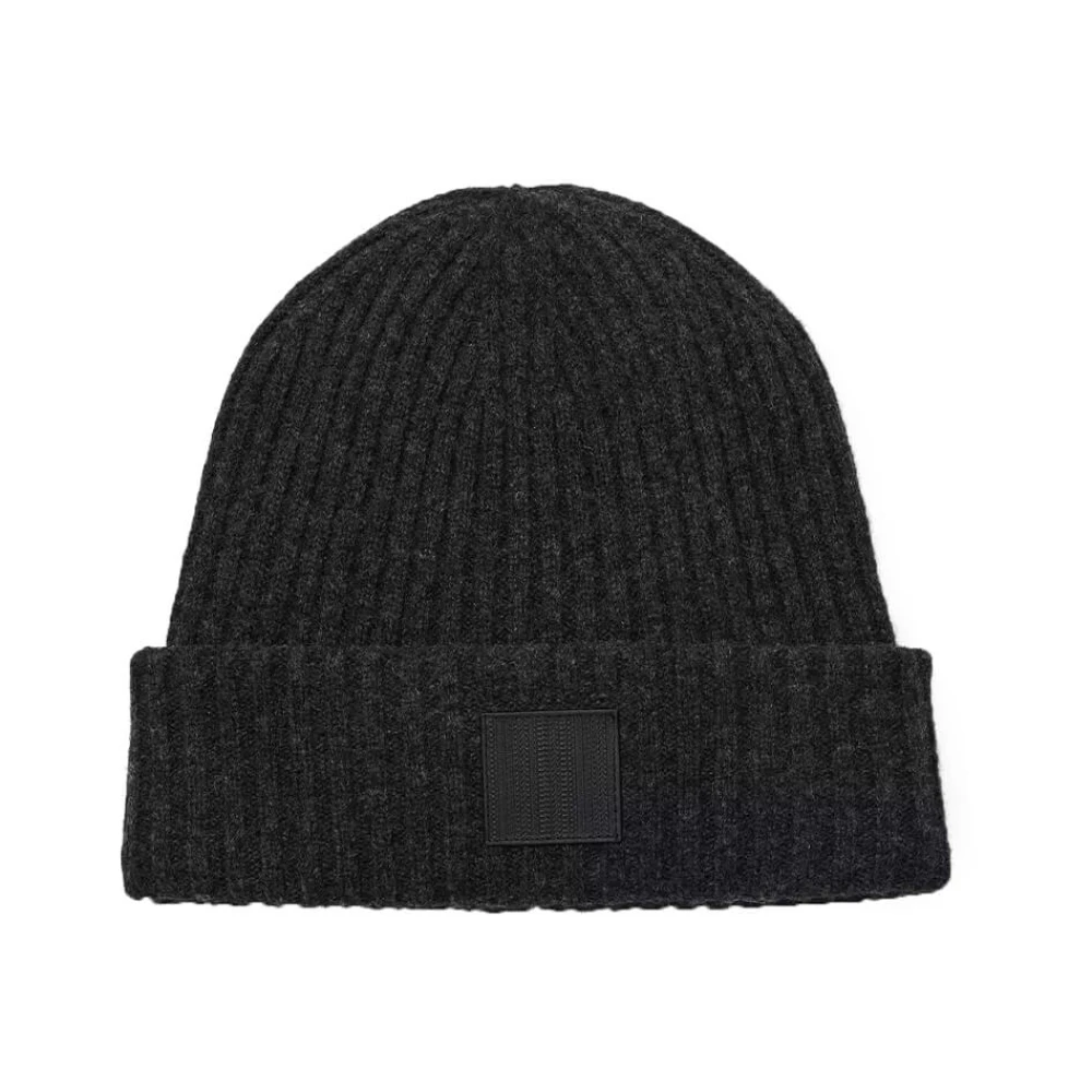 Marc Jacobs Unisex Gray Dark Ribbed Wool Beanie With Logo - Accessories - One Size - Accessories