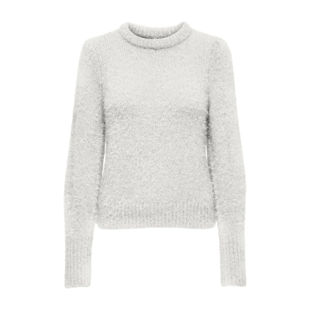 Only Glitter Puff O-Neck Gebreide Trui Gray Dames