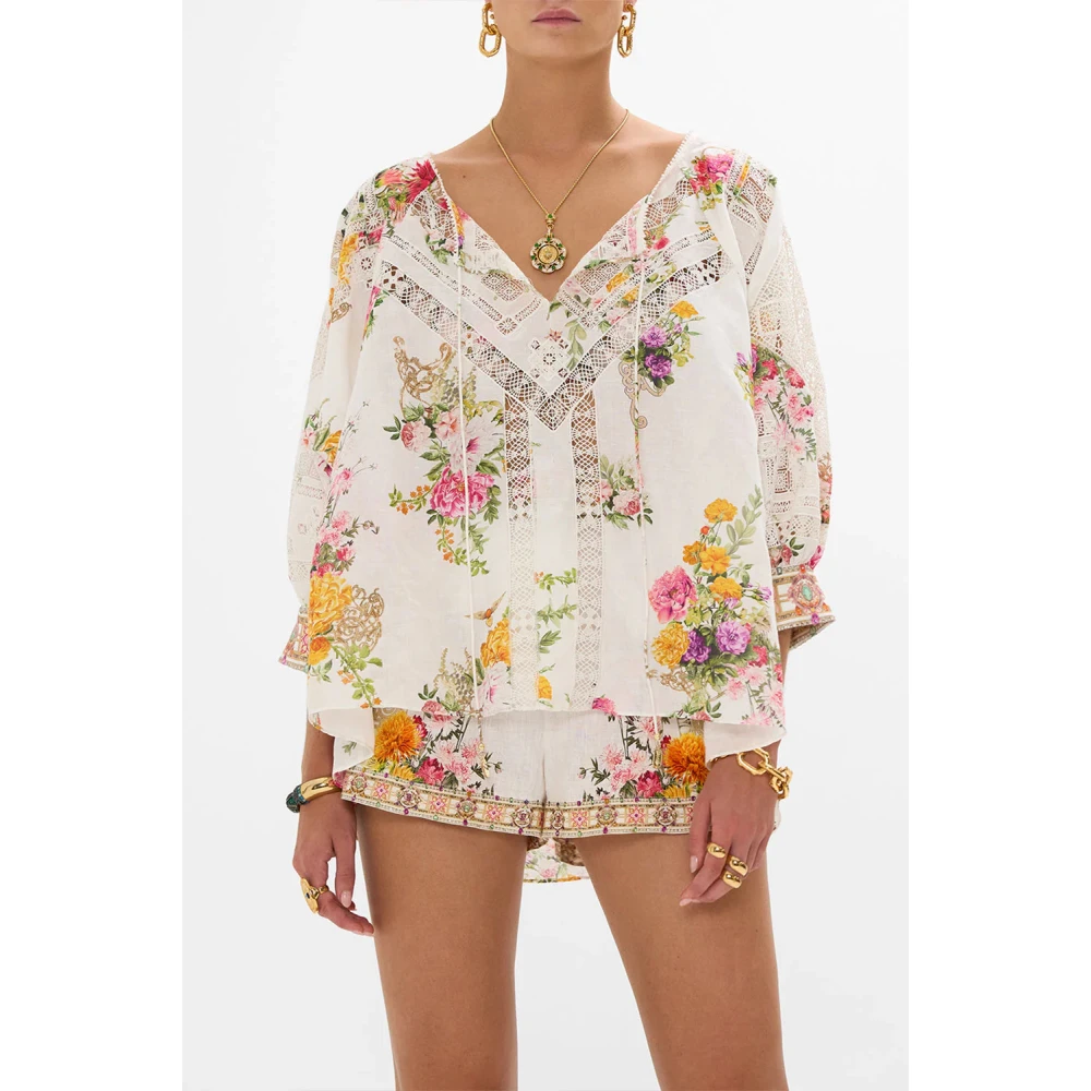 Camilla Raglanmouwblouse met manchet Beige Dames