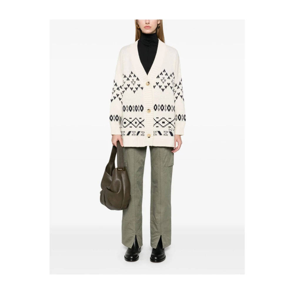 Max Mara Weekend Jacquard V-Neck Cardigan Sweater White Dames