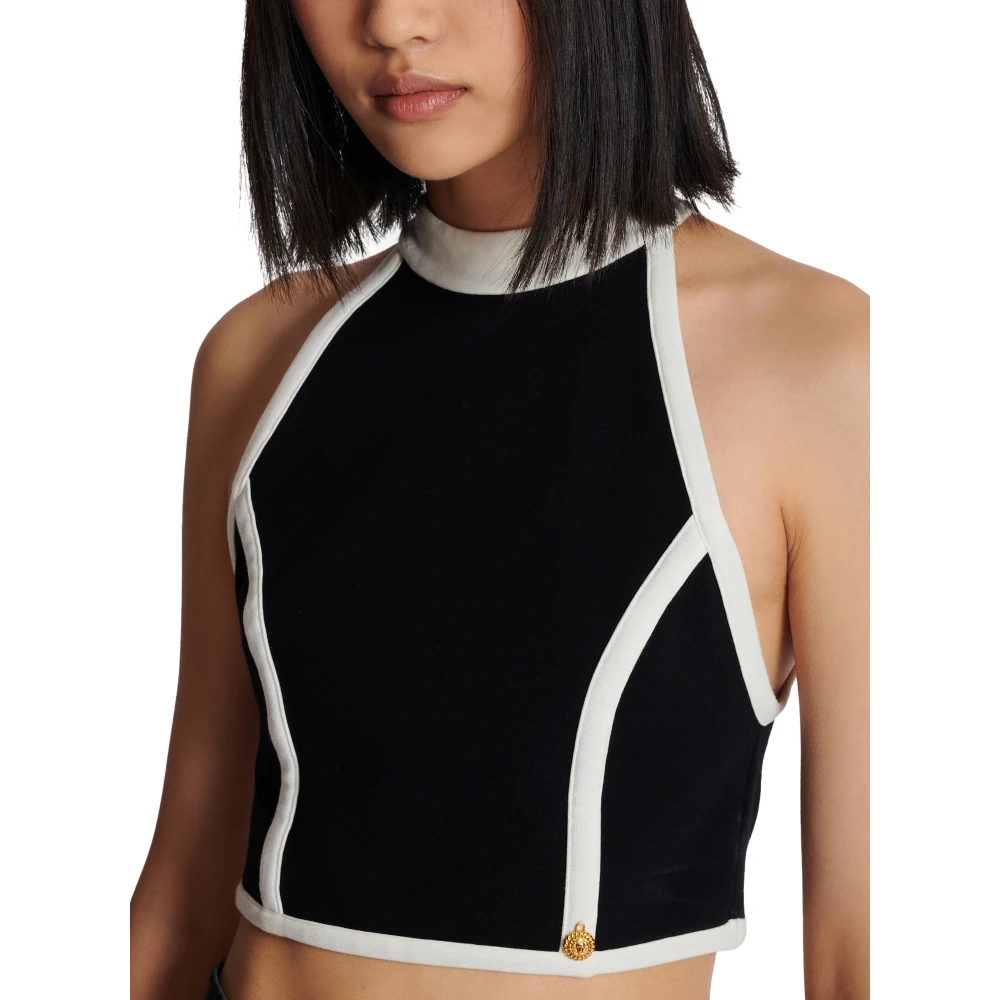 Balmain Tweekleurige top Black Dames