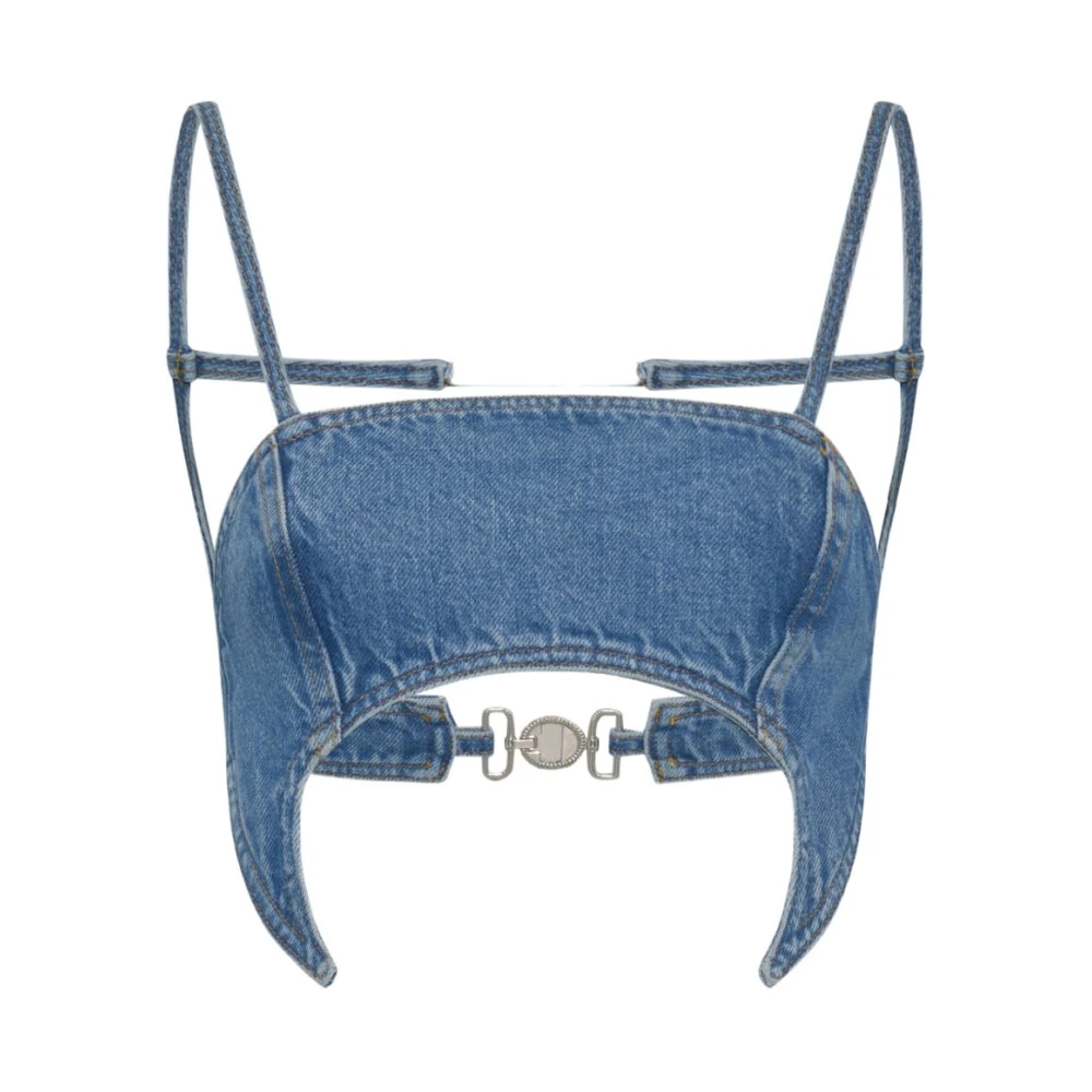 Marine Serre Women's Blue Sleeveless Tops, Xs, Denim Bra Top