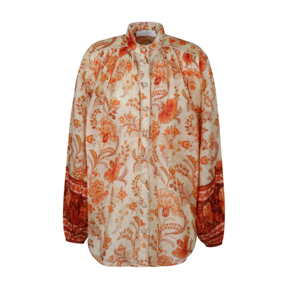 Zimmermann Women's Multicolor Blouses, M, Cream And Orange Junie Blouse