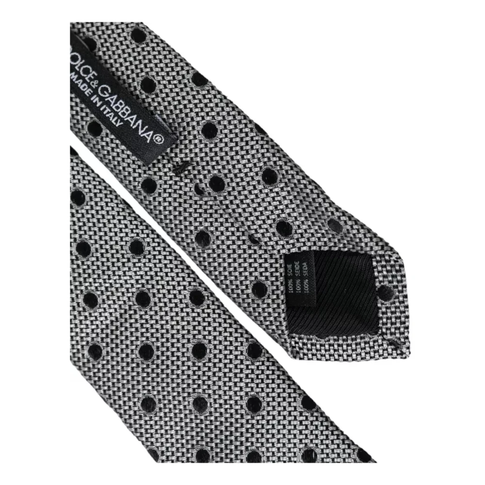 Dolce & Gabbana Zwart Wit Polka Dot Zijden Stropdas Gray Heren