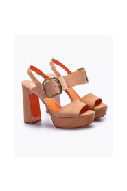 Velours Sandalen mit Riemen und Großer Schnalle 120 - Apricot Farbe, Größe 38