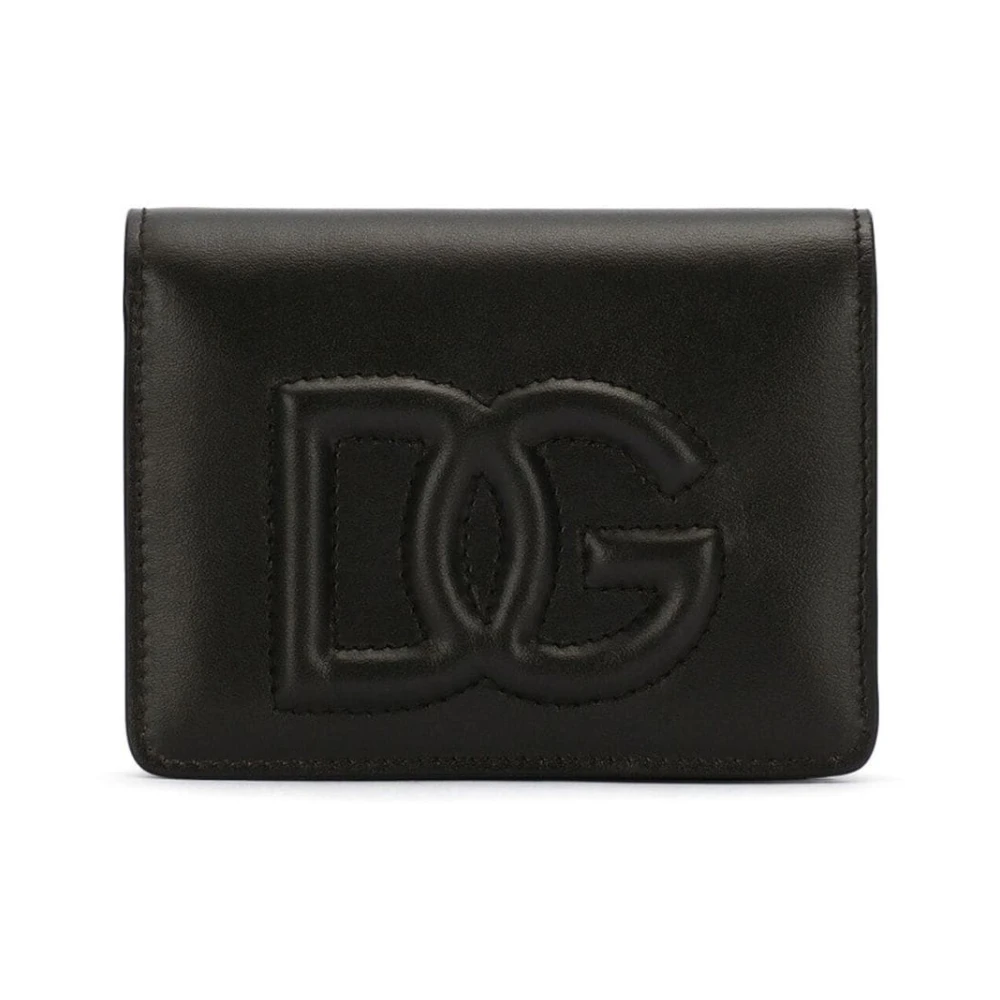 Dolce & Gabbana Zwarte leren portemonnee met reliëflogo Black Dames