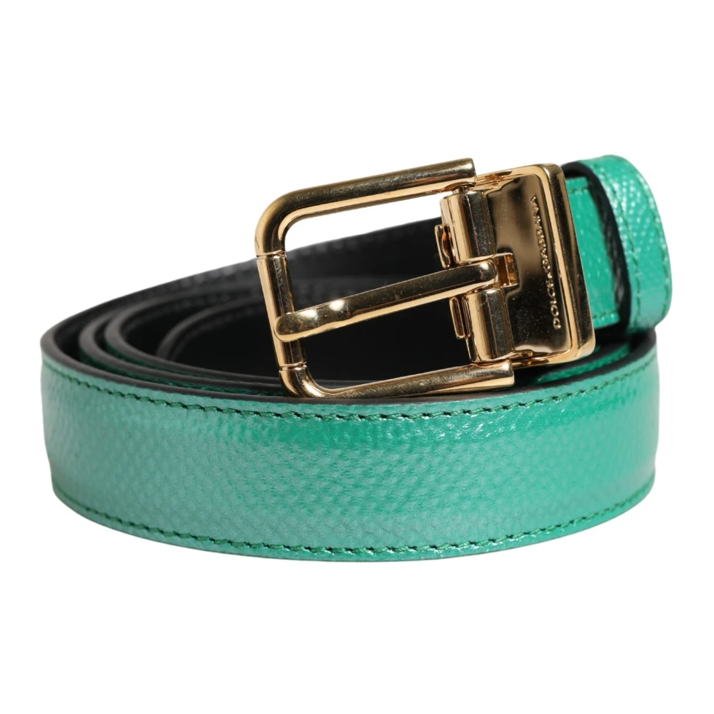 Dolce & Gabbana Green Classic Leather Metal Buckle Belt - Male - Belts - One Size - Accessories