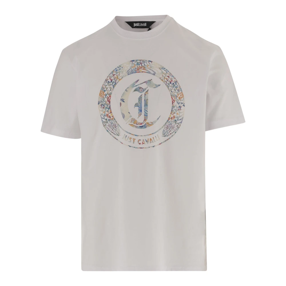 Just Cavalli Men's White T-Shirts, L, Cotton T-Shirt With Print