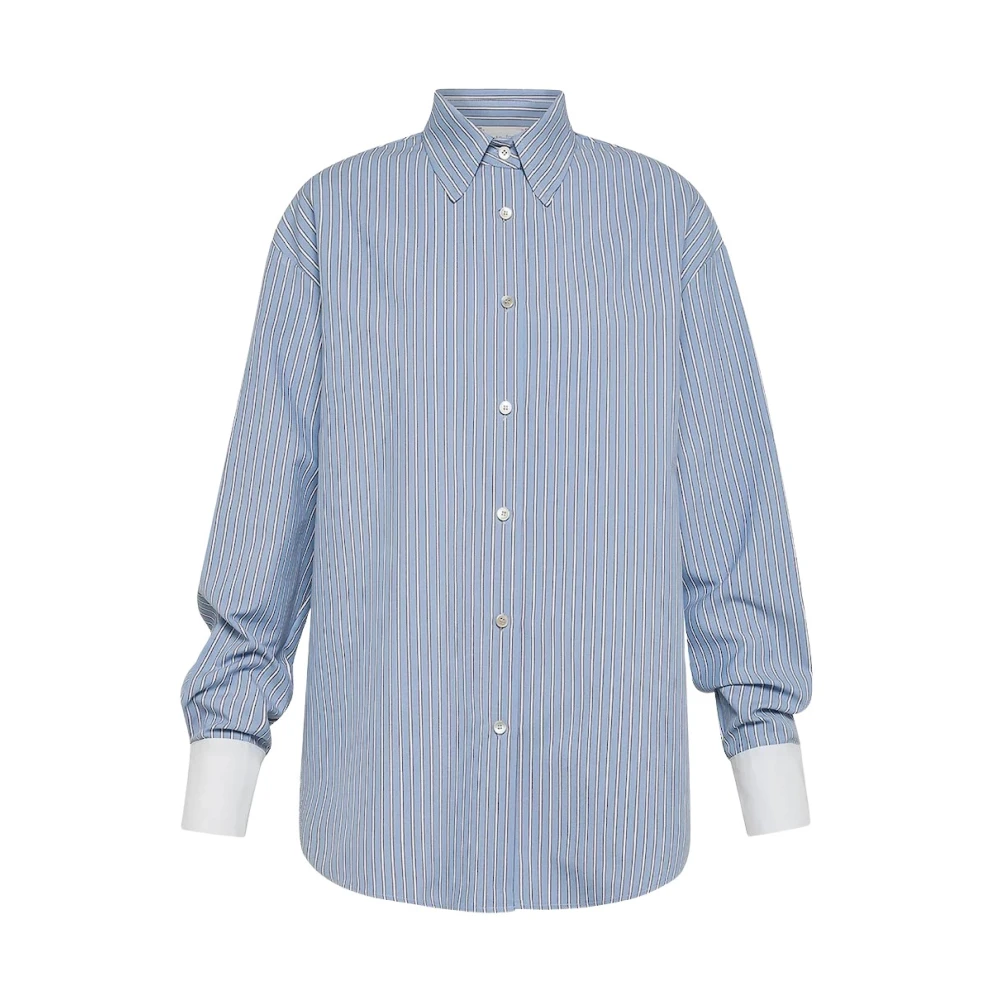 Forte Lichtblauwe Oversized Gestreepte Oxford Overhemd Blue Dames