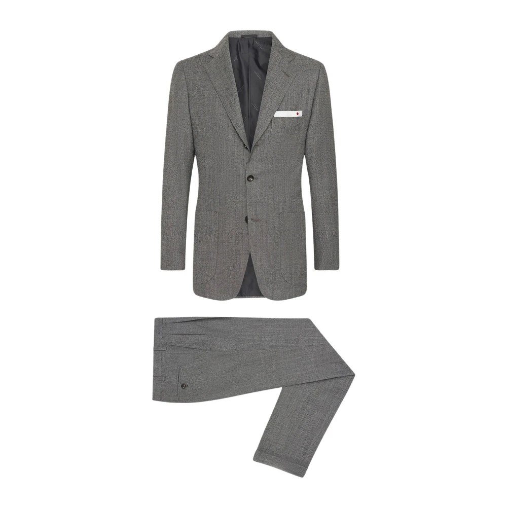 Kiton Visgraat Wollen Pak Gray Heren