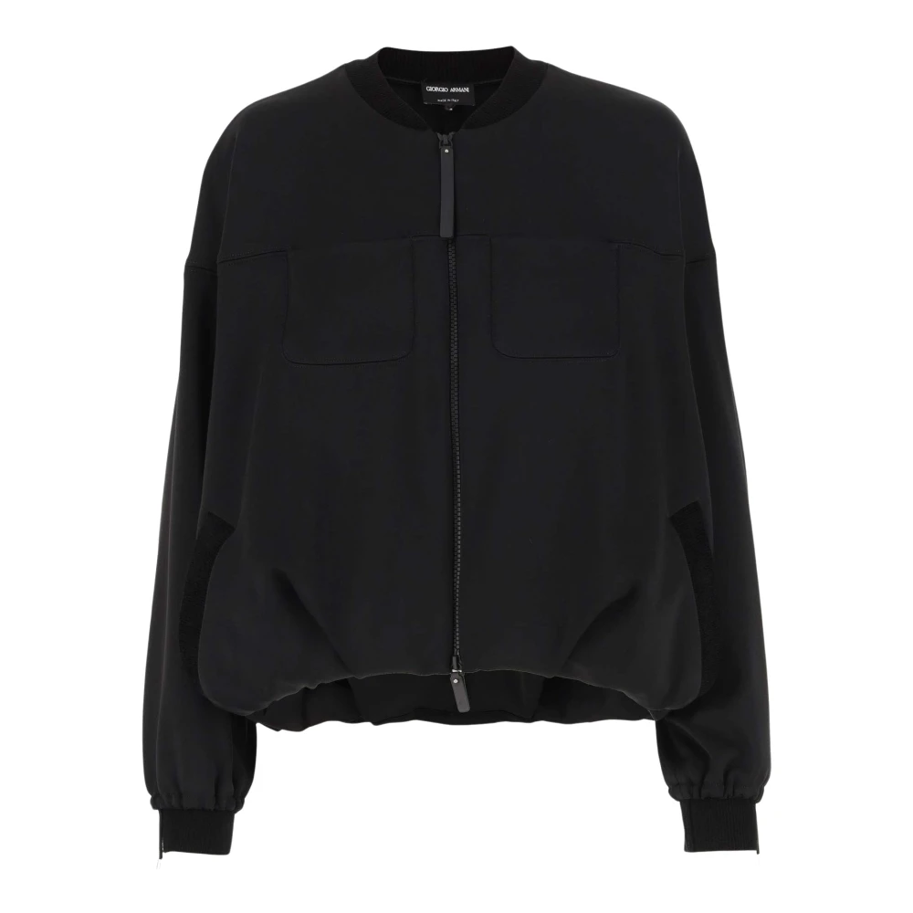 Giorgio Armani Zwarte Stretch Viscose Jas met Rits Black Dames