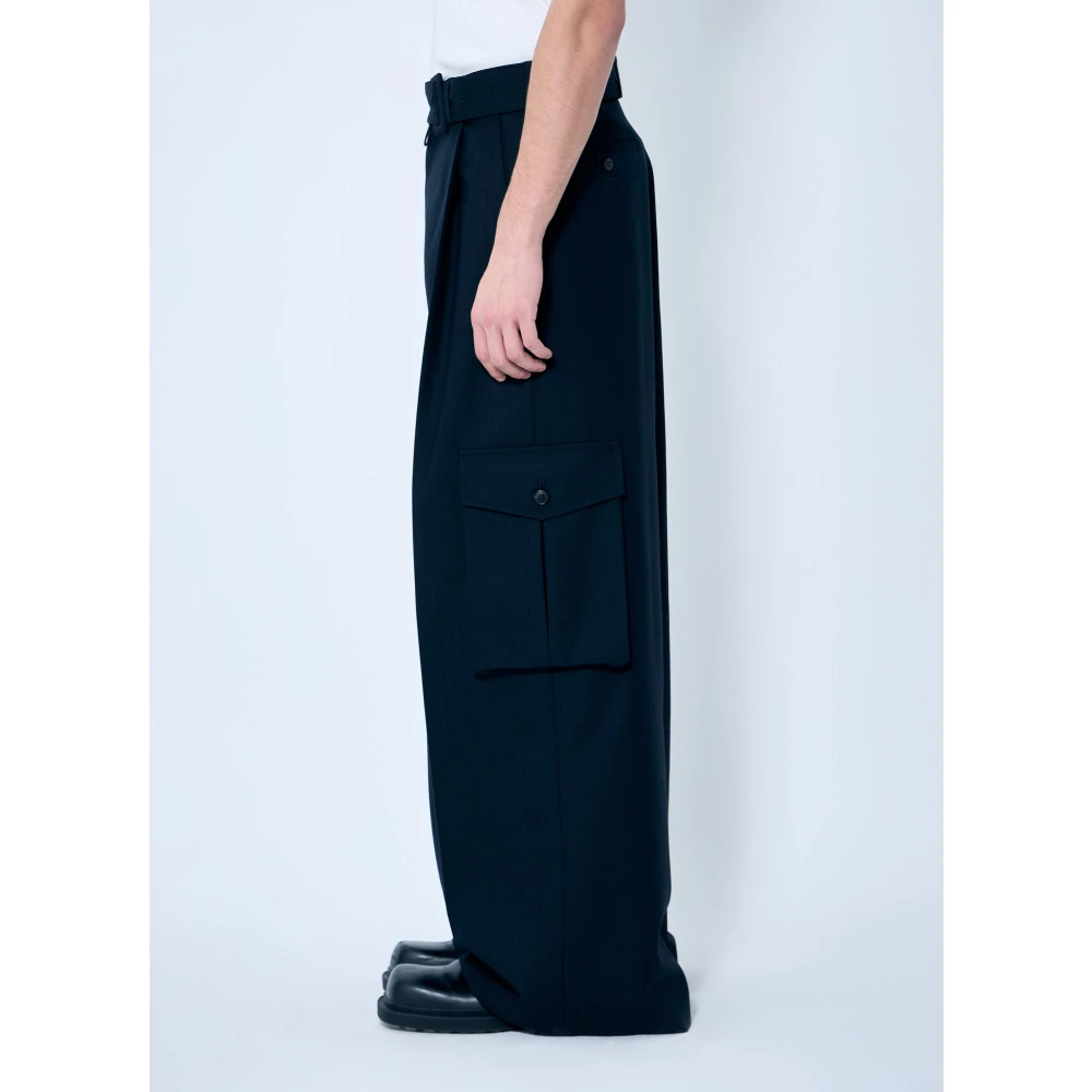 Dries Van Noten Pinstripe Hoge Taille Broek met Zakken Blue Heren