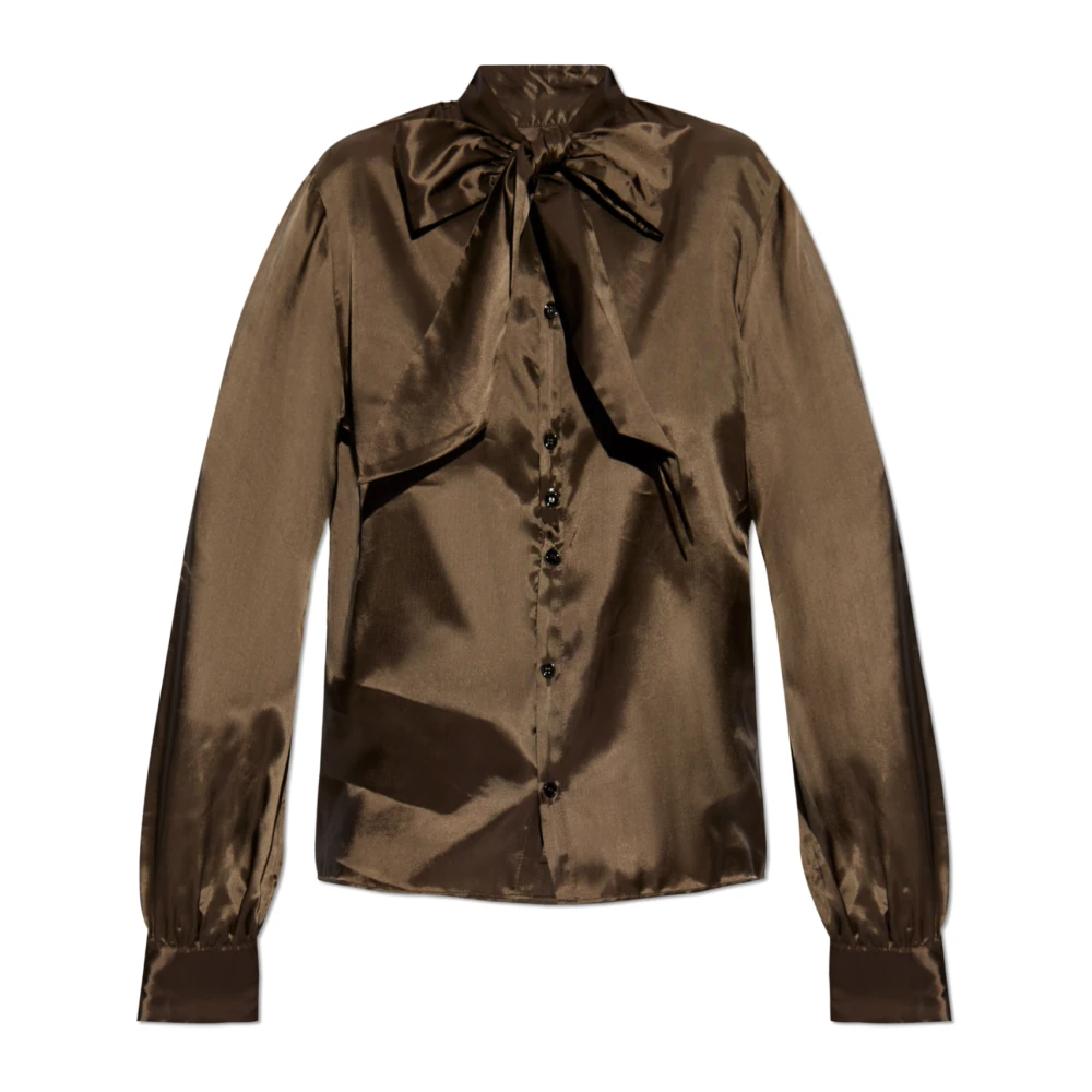 MM6 Maison Margiela Bruine Satijnen Blouse met Voorste Knoop Brown Dames
