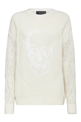 Cashmere 5 Pullover Round Neck LS Crystal Skull
