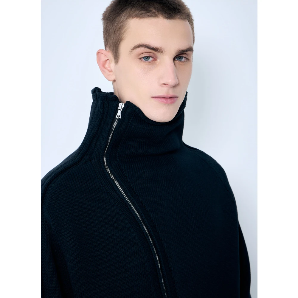 Dries Van Noten Gebreide trui met schuine rits Black Heren