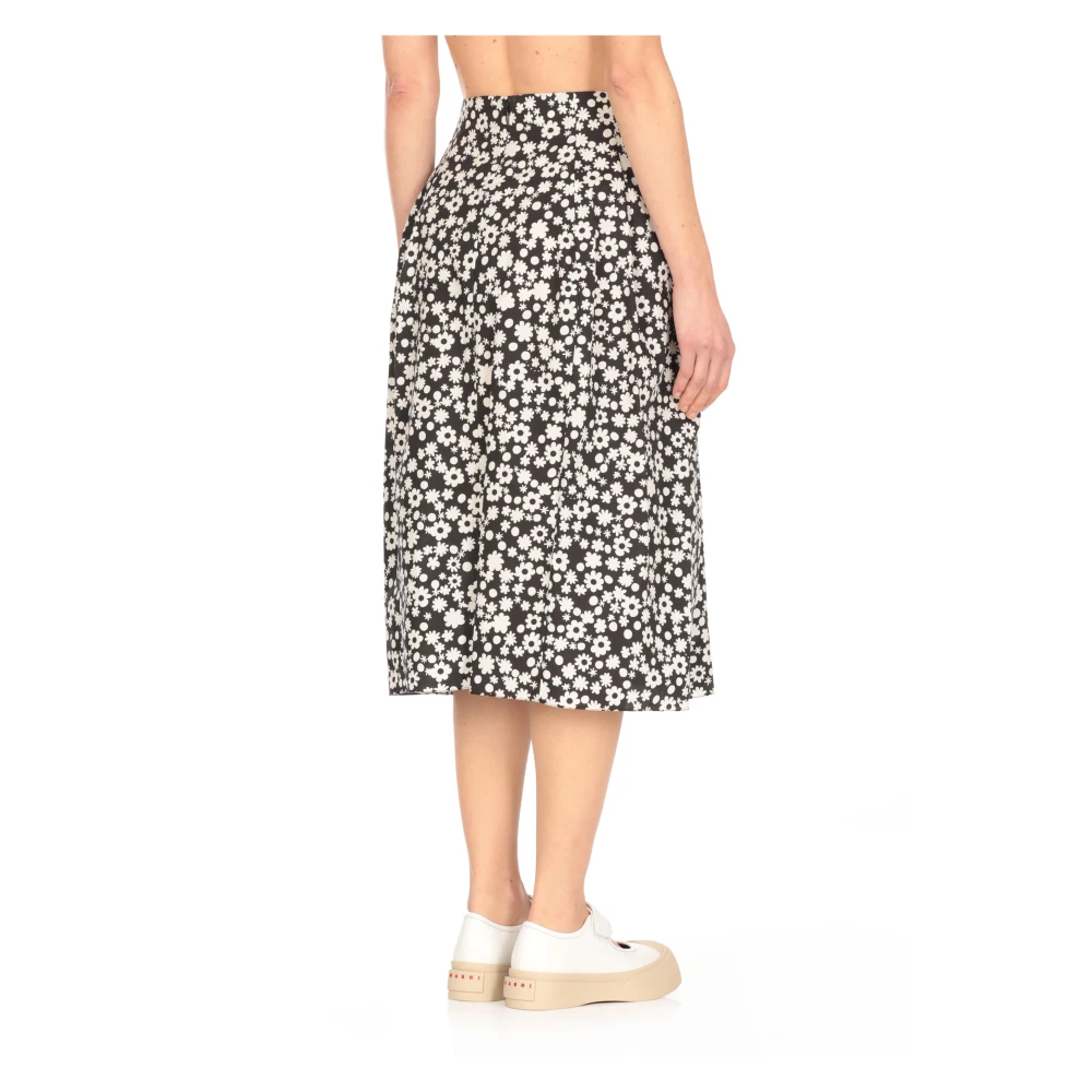 Marni Zwarte Katoenen Rok met Pop Field Patroon Black Dames
