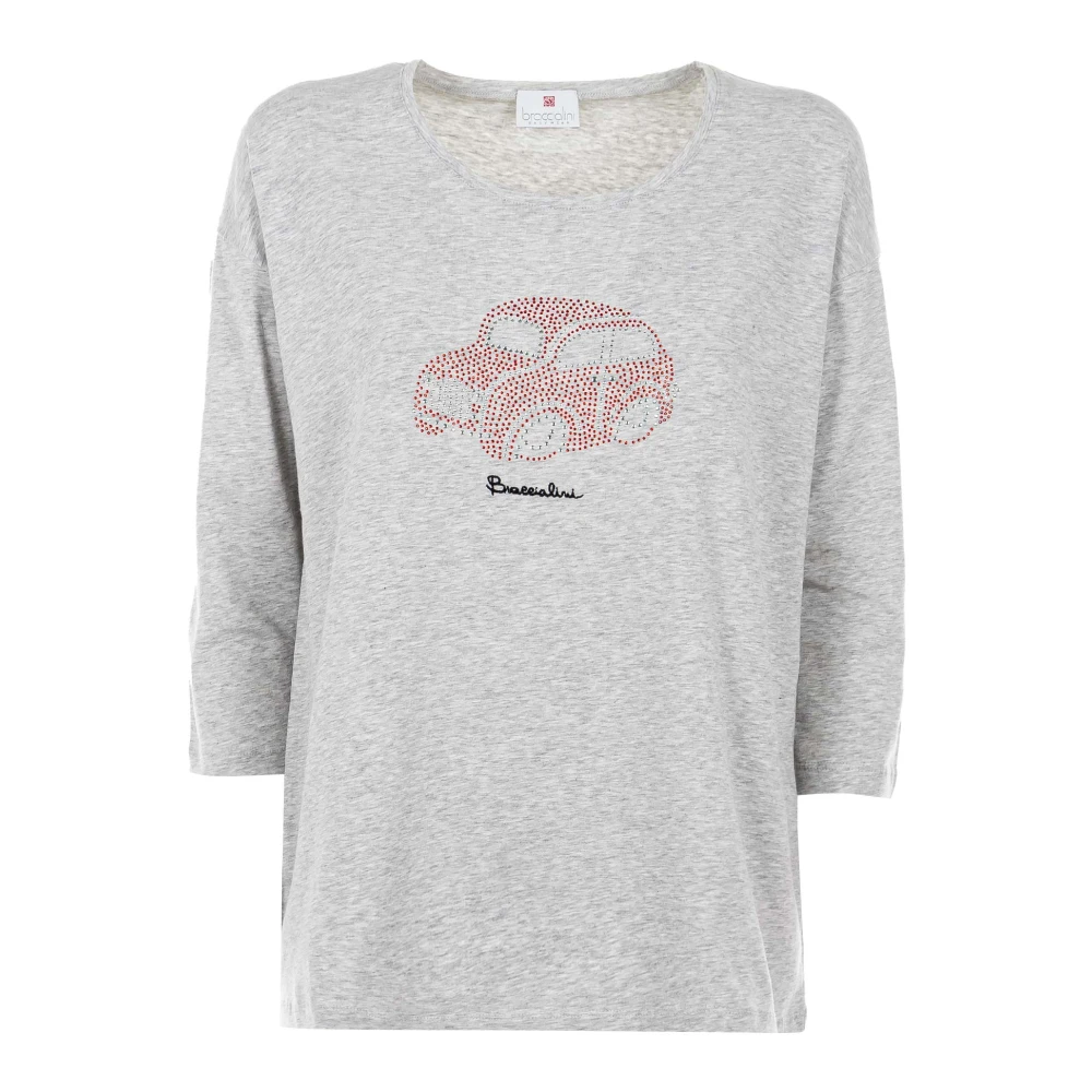 Braccialini Damesmode T-Shirt Lang Kort Mouwloos Gray Dames