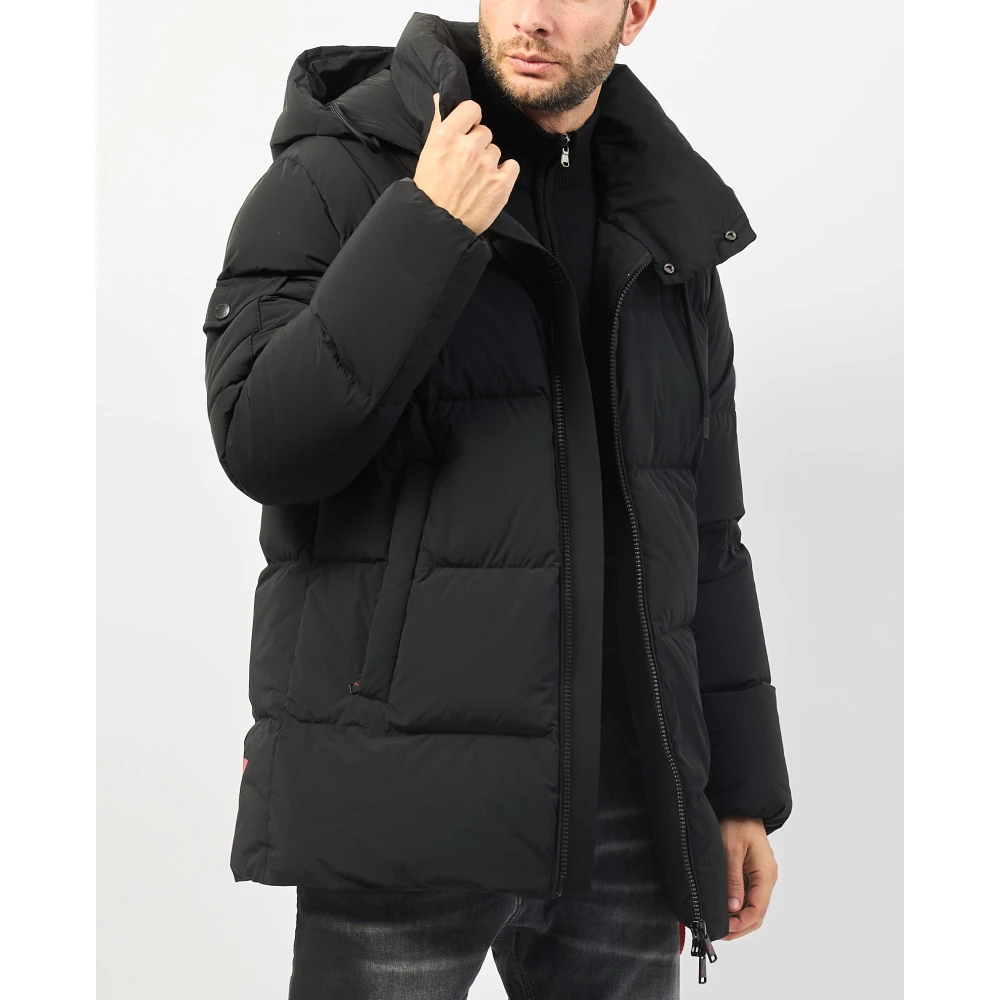 Afterlabel Zwarte Lange Donsjas met Capuchon Black Heren