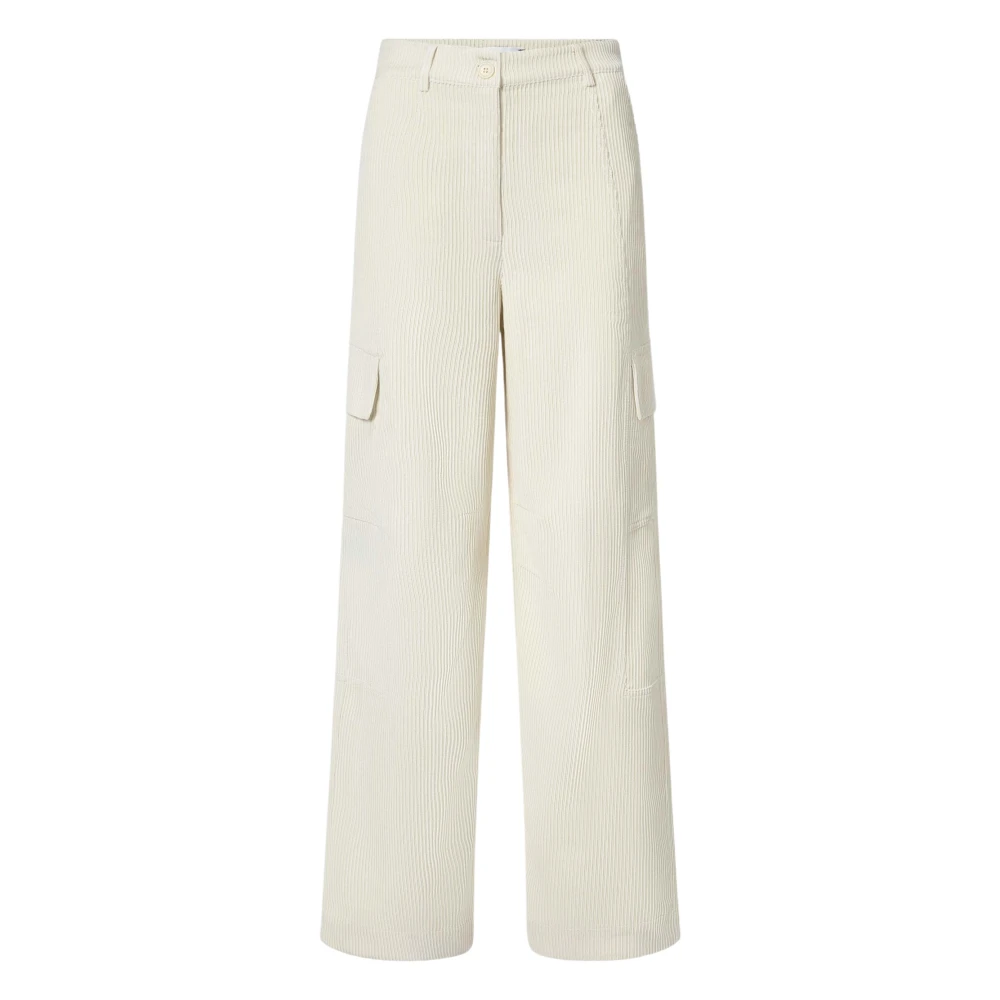 Essentiel Antwerp Crème Corduroy Cargo Broek Gazou White Dames